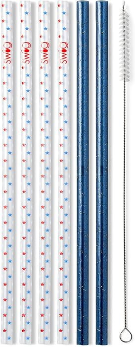 Swig Life Pack of 6 Reusable Plastic Straws with Cleaning Brush, BPA Free Plastic Reusable Straws... | Amazon (US)
