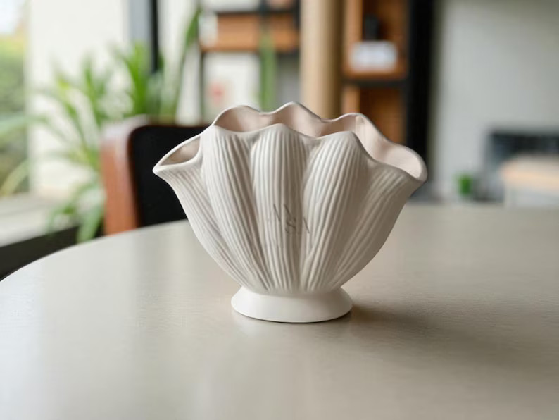 Bring the calming vibes of the seaside into your home with this Beige Ceramic Seashell Vase 🐚... | Etsy (US)