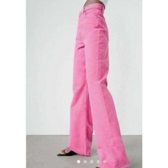 Zara Viral Blogger’s Fav High Rise Wide Leg Pink Jeans Women’s Size 4 Raw Hem | Poshmark