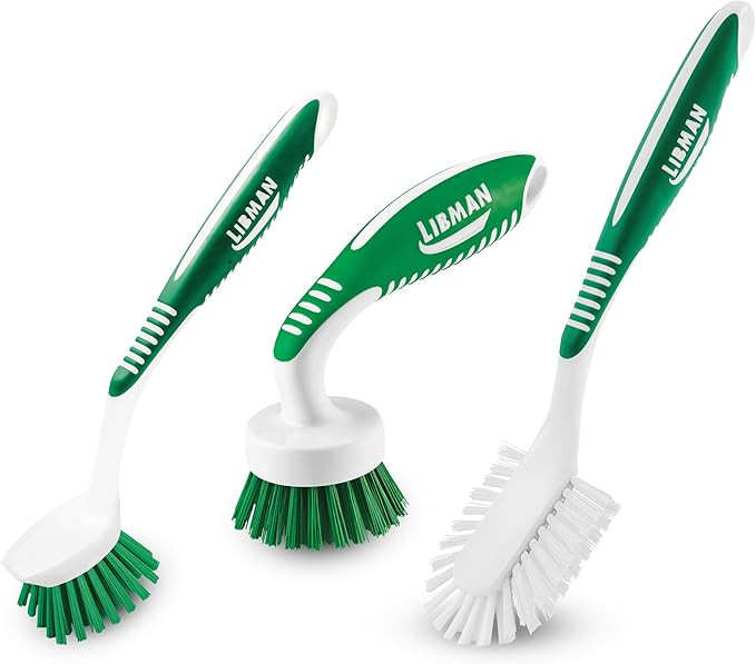 Libman Green & White Cleaning Brush Kit, 3-Piece Set, All-Purpose Brushes for Kitchen, Basins, Si... | Amazon (US)