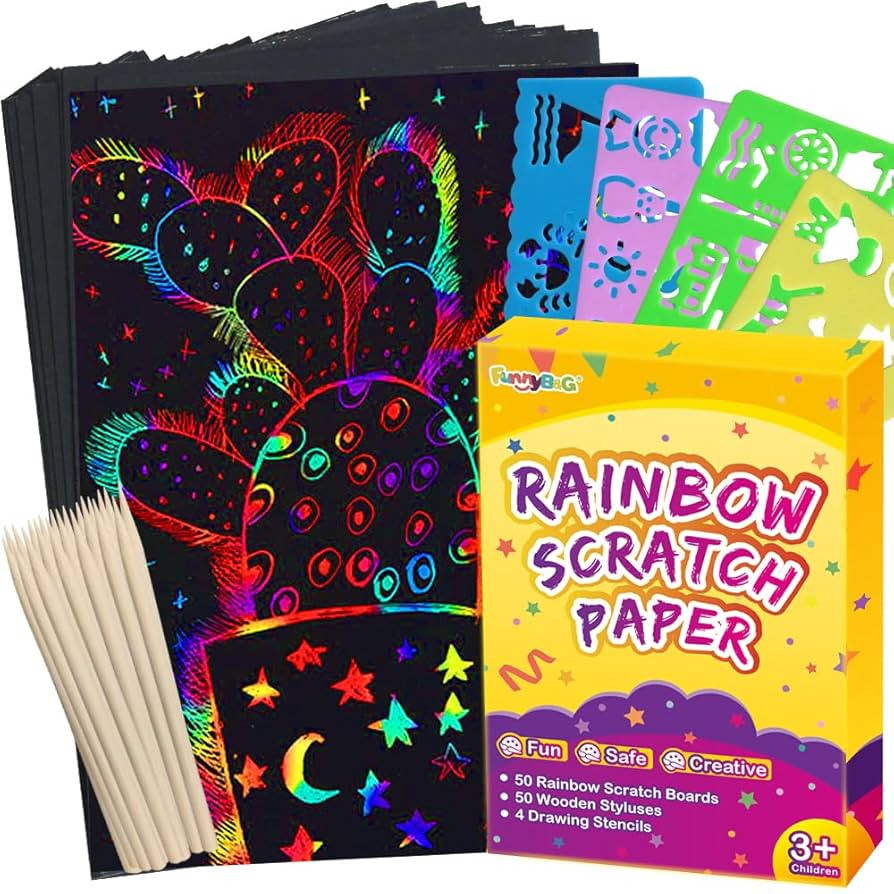 FUNNYB&G Rainbow Scratch Paper Art for Kids - 100 Pcs Magic Rainbow Scratch Paper Off Set Scratch... | Amazon (US)