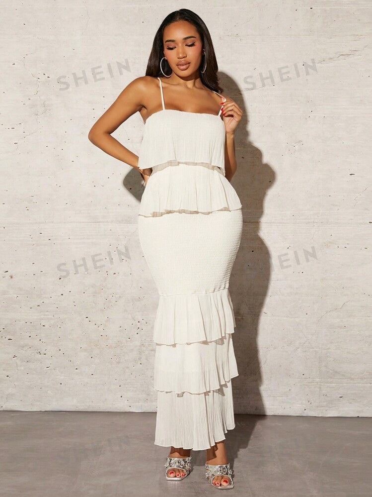 SHEIN SXY Solid Ruffle Hem Cami Dress | SHEIN