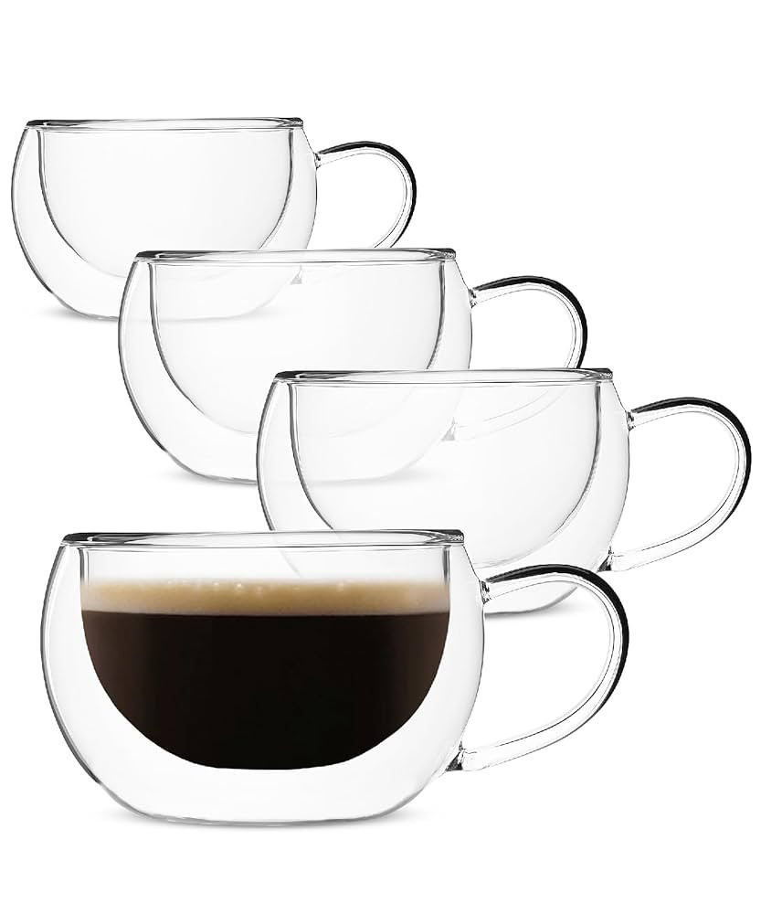 BTaT Insulated Coffee Cups - Set of 4 (9 oz, 270 ml), Double Wall Glass Tea & Latte Mugs | Amazon (US)