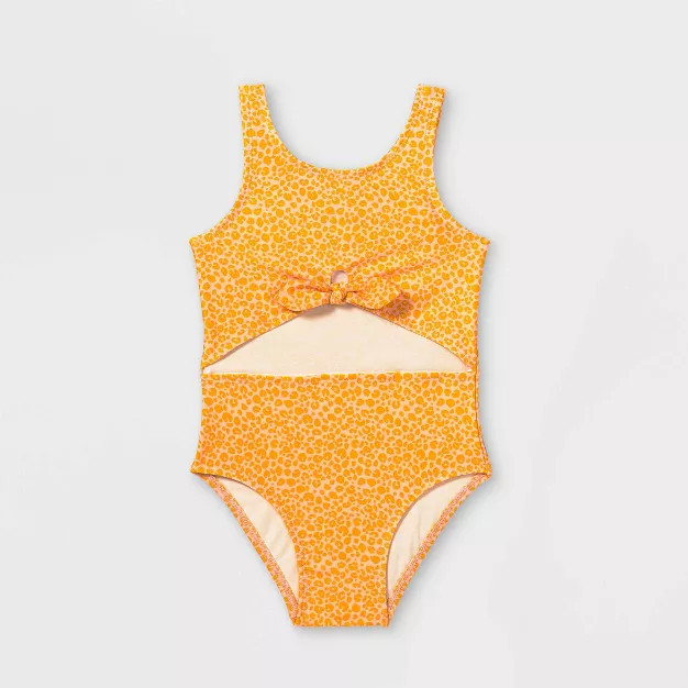 Toddler Girls' Leopard Spot Tie-Front One Piece Sleeveless Swimsuit - Cat & Jack™ Tan | Target