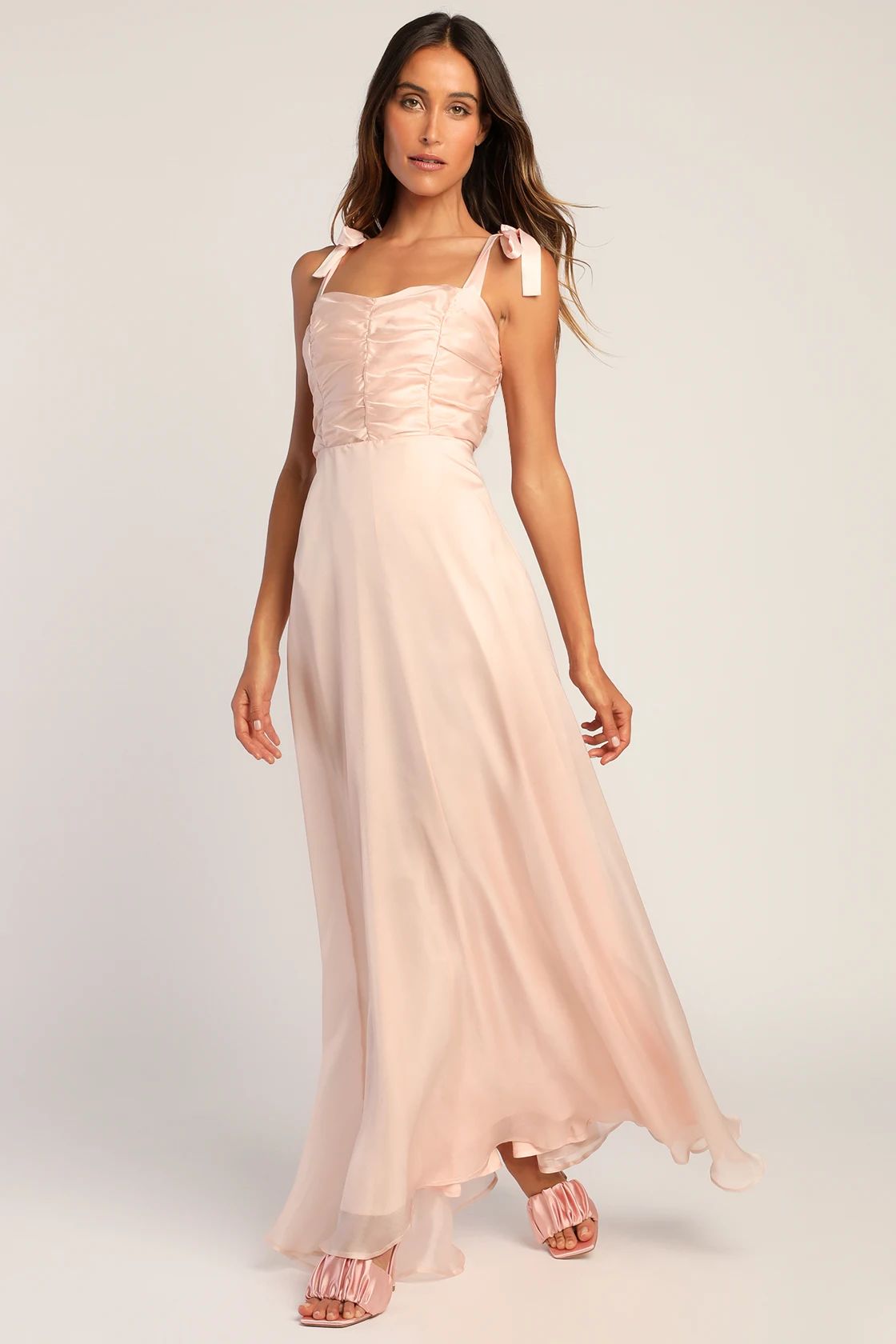 Best Memories Blush Organza Tie-Strap Maxi Dress | Lulus (US)