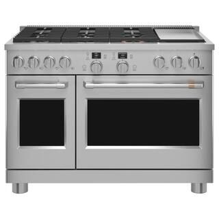 Cafe 48 in. 8.25 cu. ft. Smart Double Oven Dual Fuel Range with Self-Cleaning Convection Oven in ... | The Home Depot
