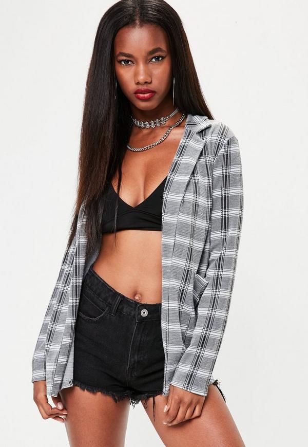 Grey Checked Printed Jacquard Blazer | Missguided (US & CA)