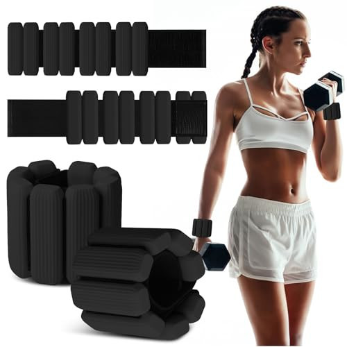 MESUADESI Wrist Weights Set of 2, Wearable Wrist Ankle Weights for Women & Men, Silicone Weighted Bangles Adjustable Arm and Leg Weights for Walking Yoga Pilates Running Dance Gym 2lb（Black） | Amazon (US)