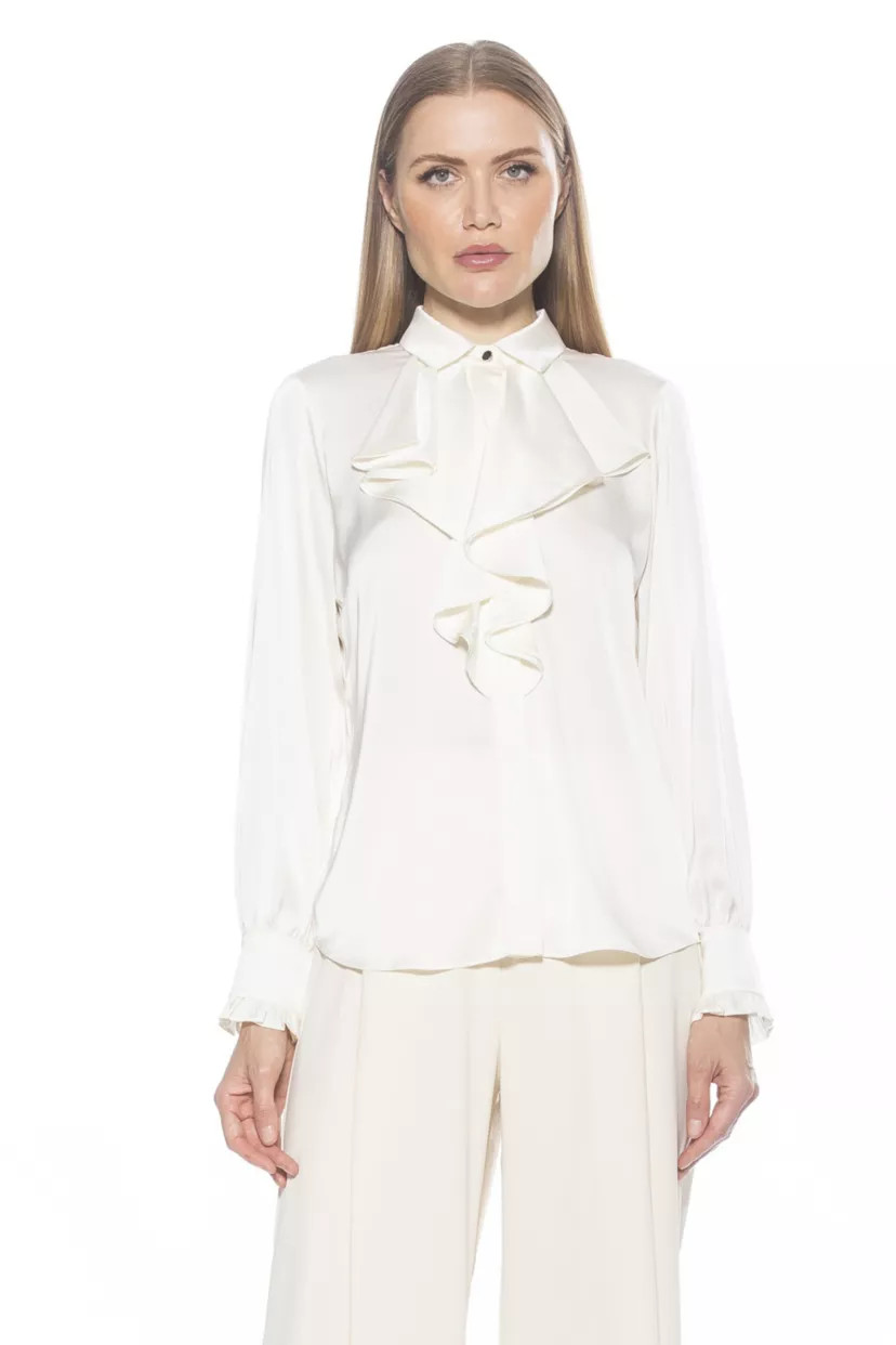 Brooks Long Sleeve Silky Ruffle Blouse | Belk