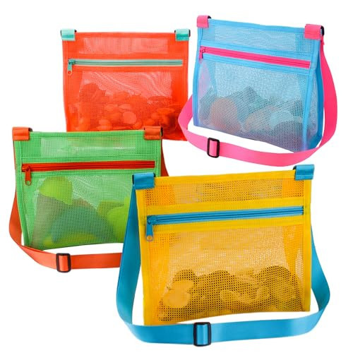 MUYIZI Mesh Beach Bag for Shells Collecting 4 Pack,Shell Bags for Beach,Sea Shell Bags for Picking Up Shells,Beach Shell Bag for Kids, Sand Toys,Beach Toys Swimming Accessories for Boys and Girls | Amazon (US)