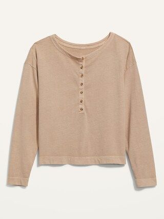 Loose Garment-Dyed Long-Sleeve Henley T-Shirt for Women | Old Navy (US)