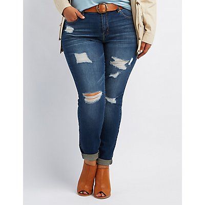 Plus Size Refuge "Boyfriend" Destroyed Jeans | Charlotte Russe