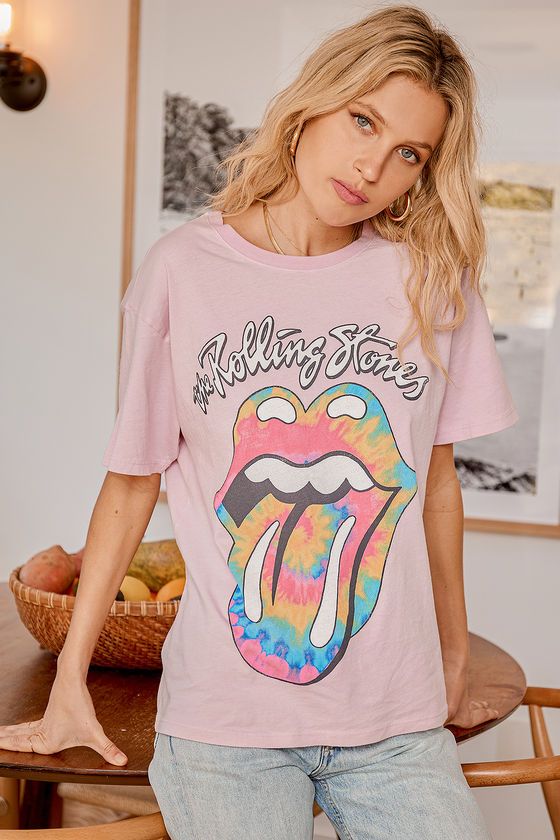 Rolling Stones Light Pink Tie-Dye Tongue Graphic Boyfriend Tee | Lulus (US)