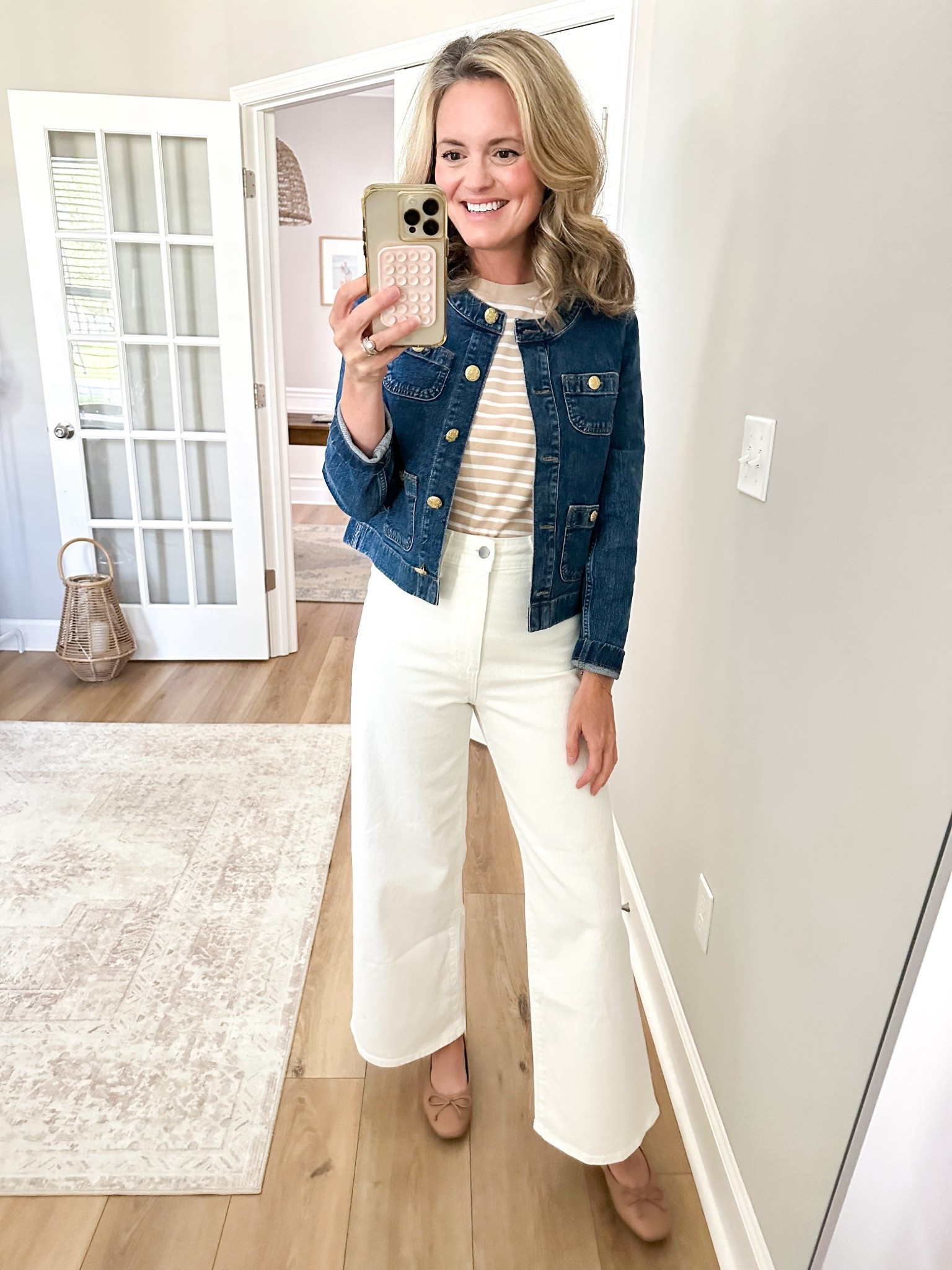 Sale alert! My whole outfit is on sale!! Wearing the size 0 lady jacket, size small striped top and size 4 white denim  

#LTKStyleTip #LTKFindsUnder100 #LTKSaleAlert