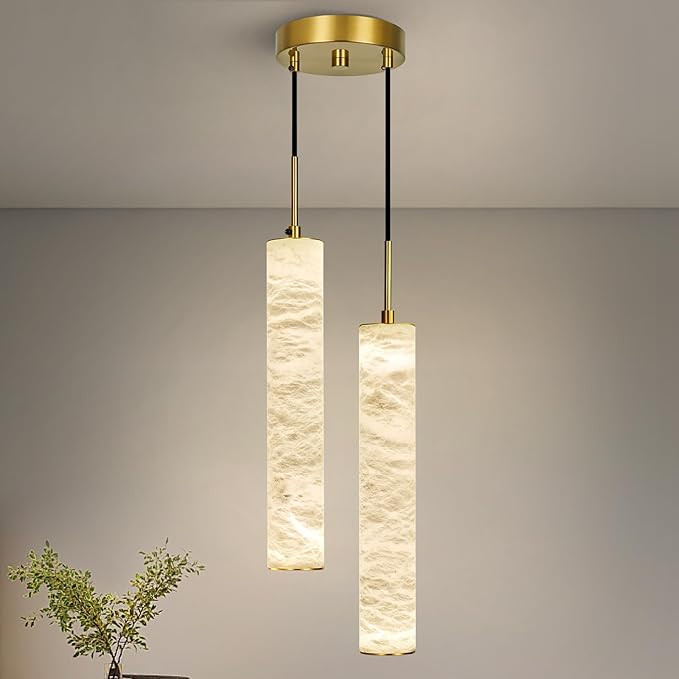 LMQNINE Natural Alabaster Pendant Lights for Kitchen Island White Marble Long Tube Chandelier 400... | Amazon (US)