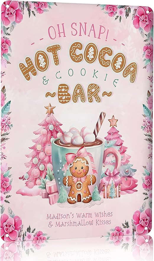 Joyline Vintage Pink Christmas Decor Gifts Rustic Hot Cocoa Cookies Bar Gingerbread Tin Sign for ... | Amazon (US)