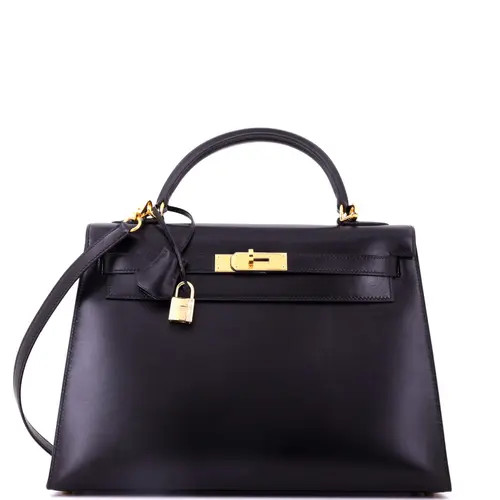 Pre-Owned Hermes Kelly Handbag Black Box Calf with Gold Hardware 32 in Noir at Nordstrom, Size Medium | Nordstrom