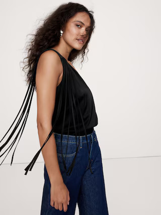 Satin One-Shoulder Fringe Top | Banana Republic (US)