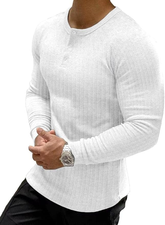 Muscle Cmdr Men's Ribbed Henley Shirt Slim Fit Cotton Long Sleeve Casual T-Shirt | Amazon (US)