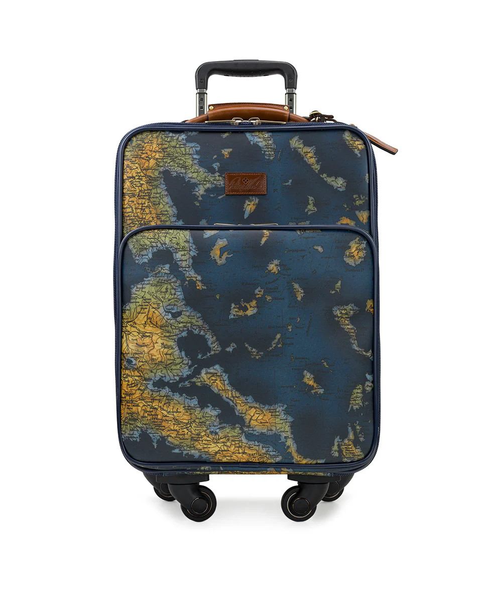 Vettore Trolley - Patina Coated Linen Canvas – Greek Map | Patricia Nash Designs