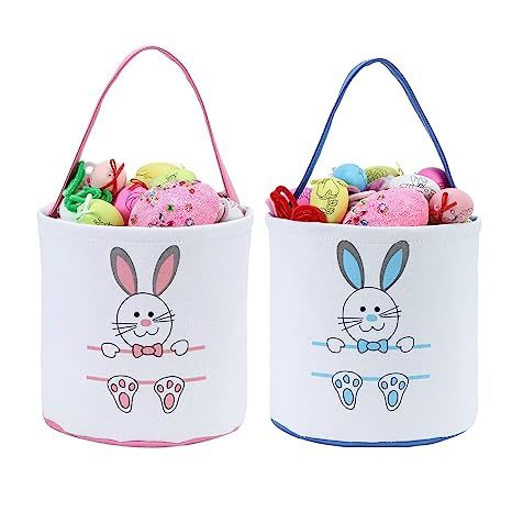 2pc Easter Bunny Basket Buckets for Kids Canvas Tote Bag Egg Hunt Basket with Rabbit Ears Monogra... | Amazon (US)