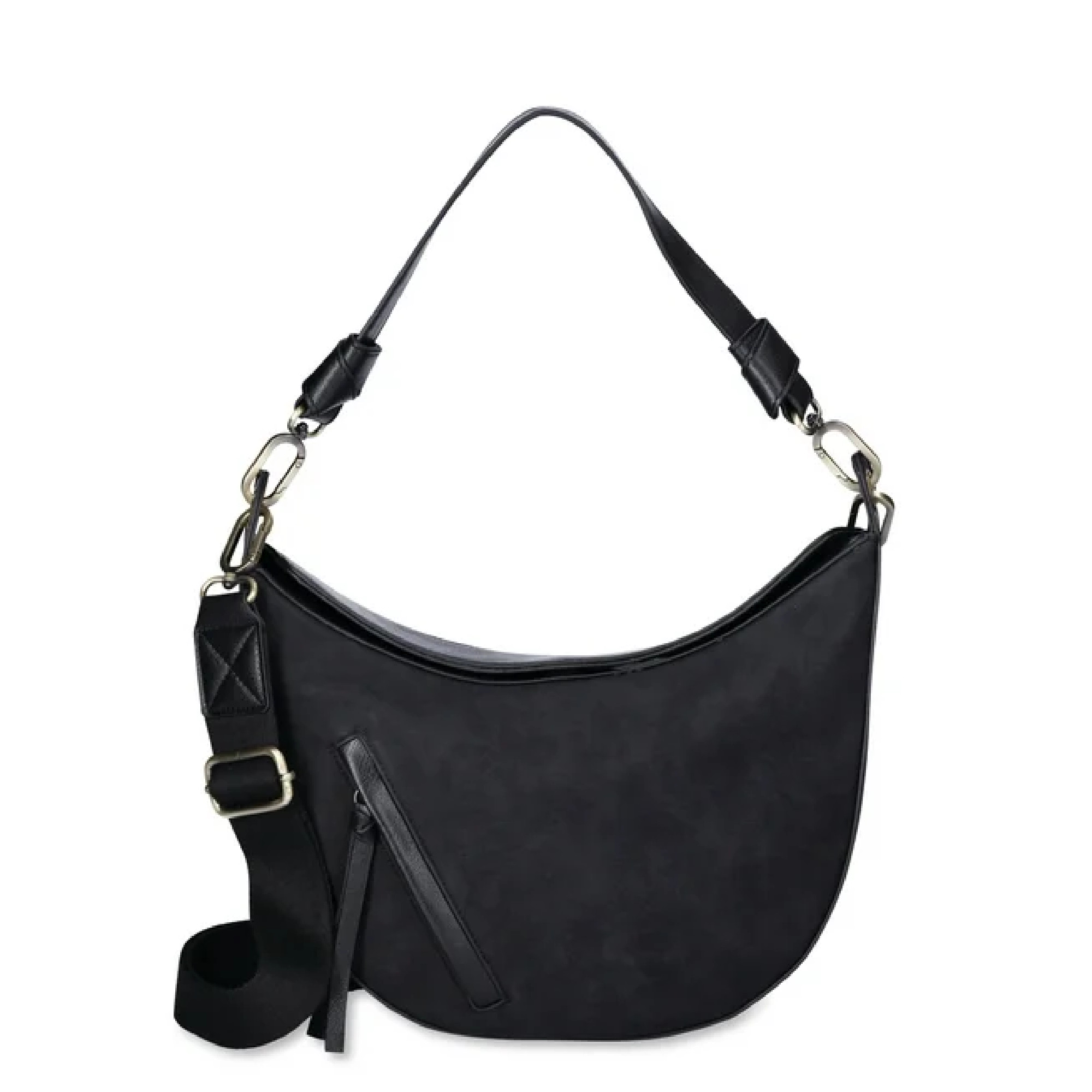 Time and Tru Womens Selena Hobo Crossbody Bag, Black - Walmart.com | Walmart (US)