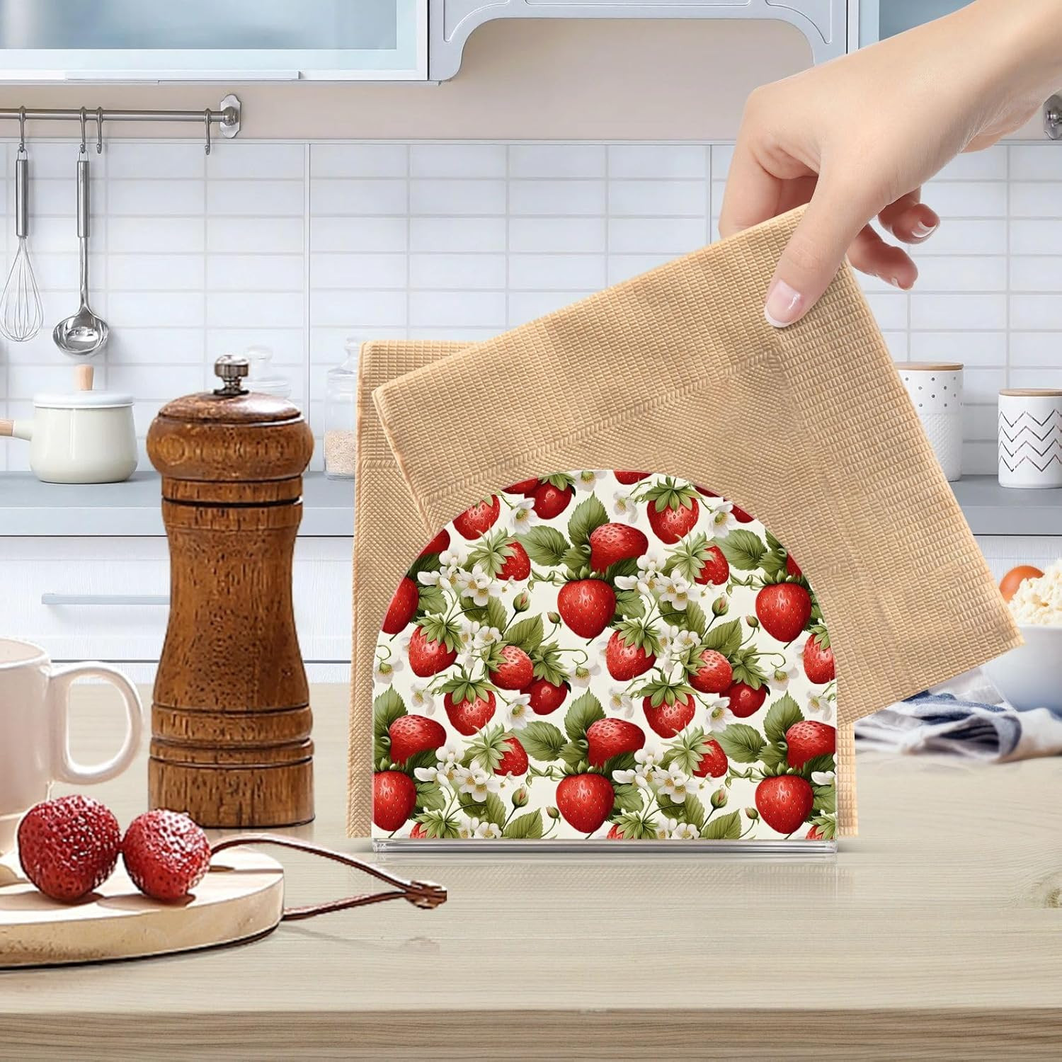Napkin Holder, Fresh Harvest Strawberries Napkin Holder for Tables Kitchen Restaurant Home Decor ... | Amazon (US)