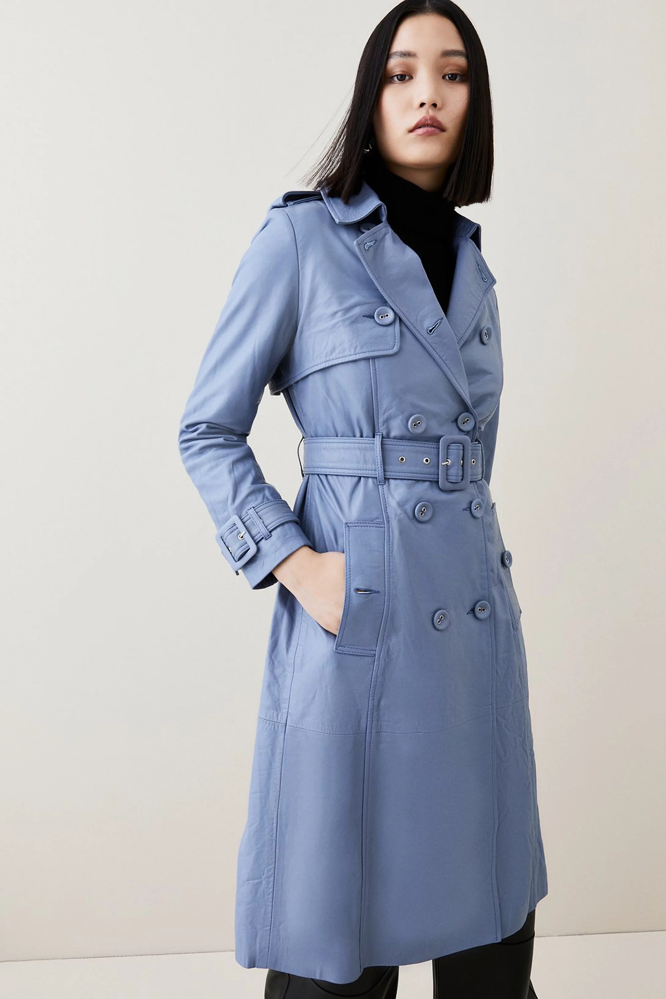 Leather Trench Belted Mac Coat | Karen Millen UK + IE + DE + NL