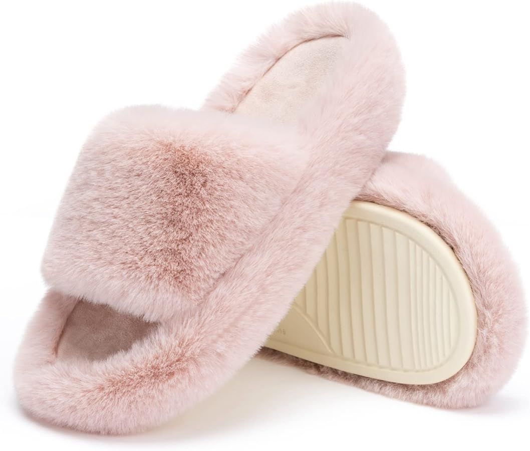 Women's Slippers Memory Foam House Bedroom Slippers for Women Fuzzy Plush Comfy Faux Fur Lined Sl... | Amazon (US)