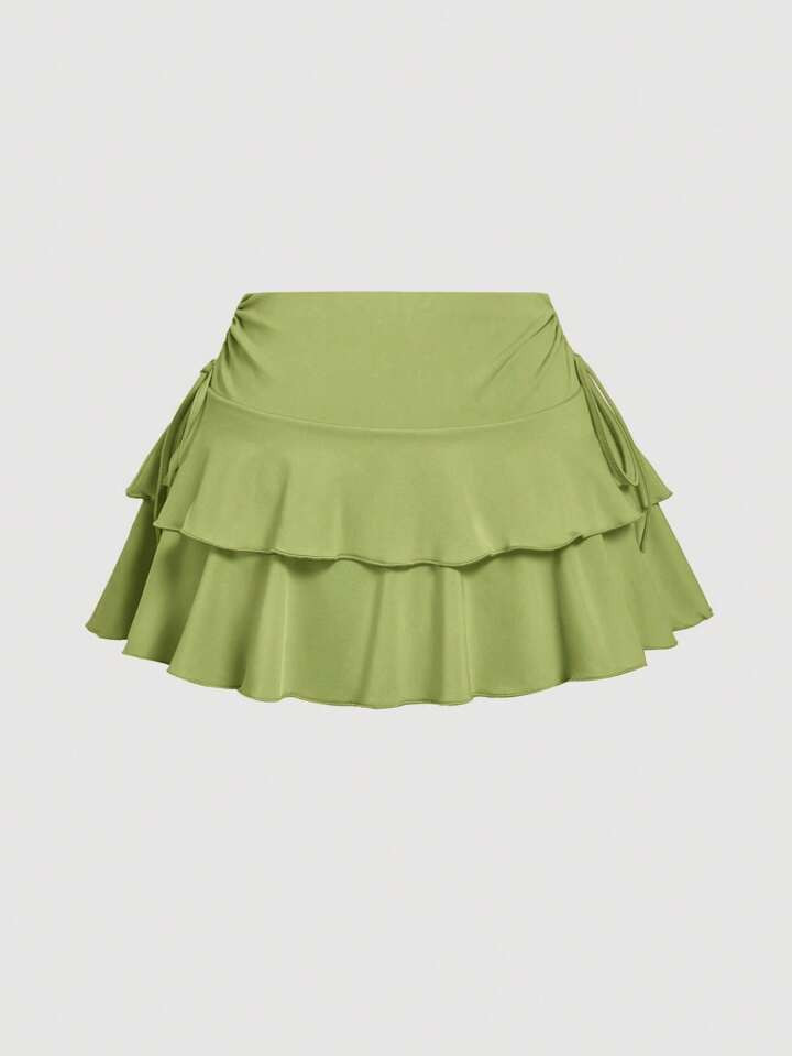 SHEIN MOD Drawstring Waist Pleated Waist Cake Skirt, Solid Color Simple Fashion Casual Daily | SHEIN