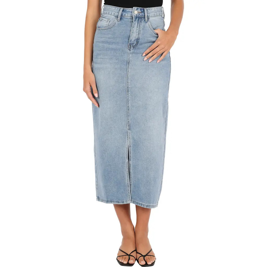 Petal & Pup Dana Front Slit Denim Midi Skirt in Blue Wash at Nordstrom, Size 2 | Nordstrom