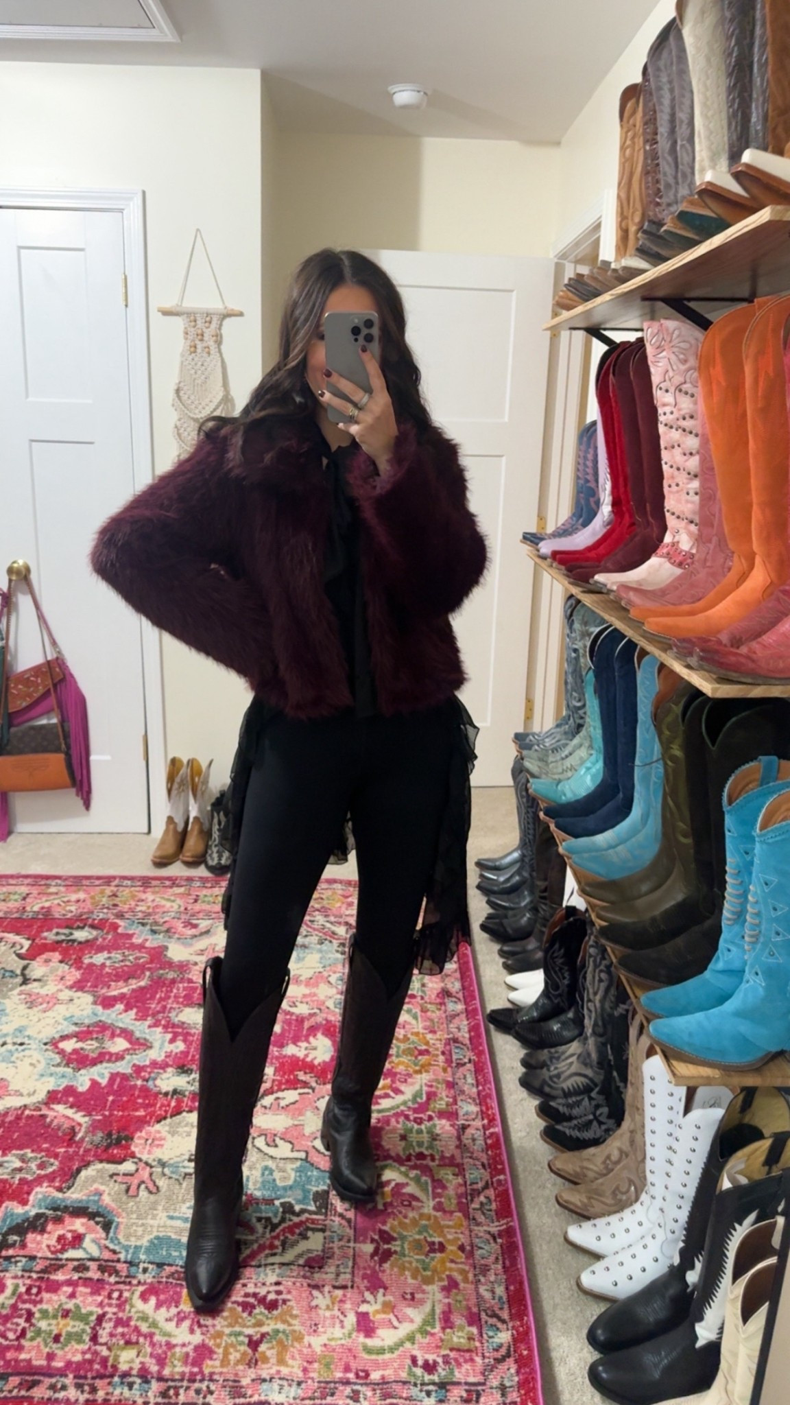 Holladay outfit idea with a burgundy fur coat from Walmart Amazon, shirt, leggings, cowgirl, boots, western winter outfit, holladay, Christmas, New Year’s Eve

#LTKFindsUnder50 #LTKSaleAlert #LTKHoliday