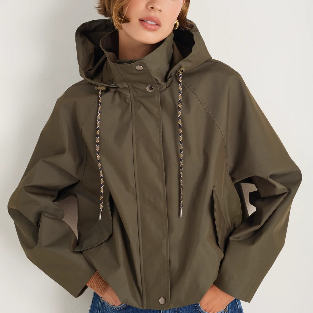 Billie Funnel Hooded Bomber Jacket - Soft Khaki | WYSE London
