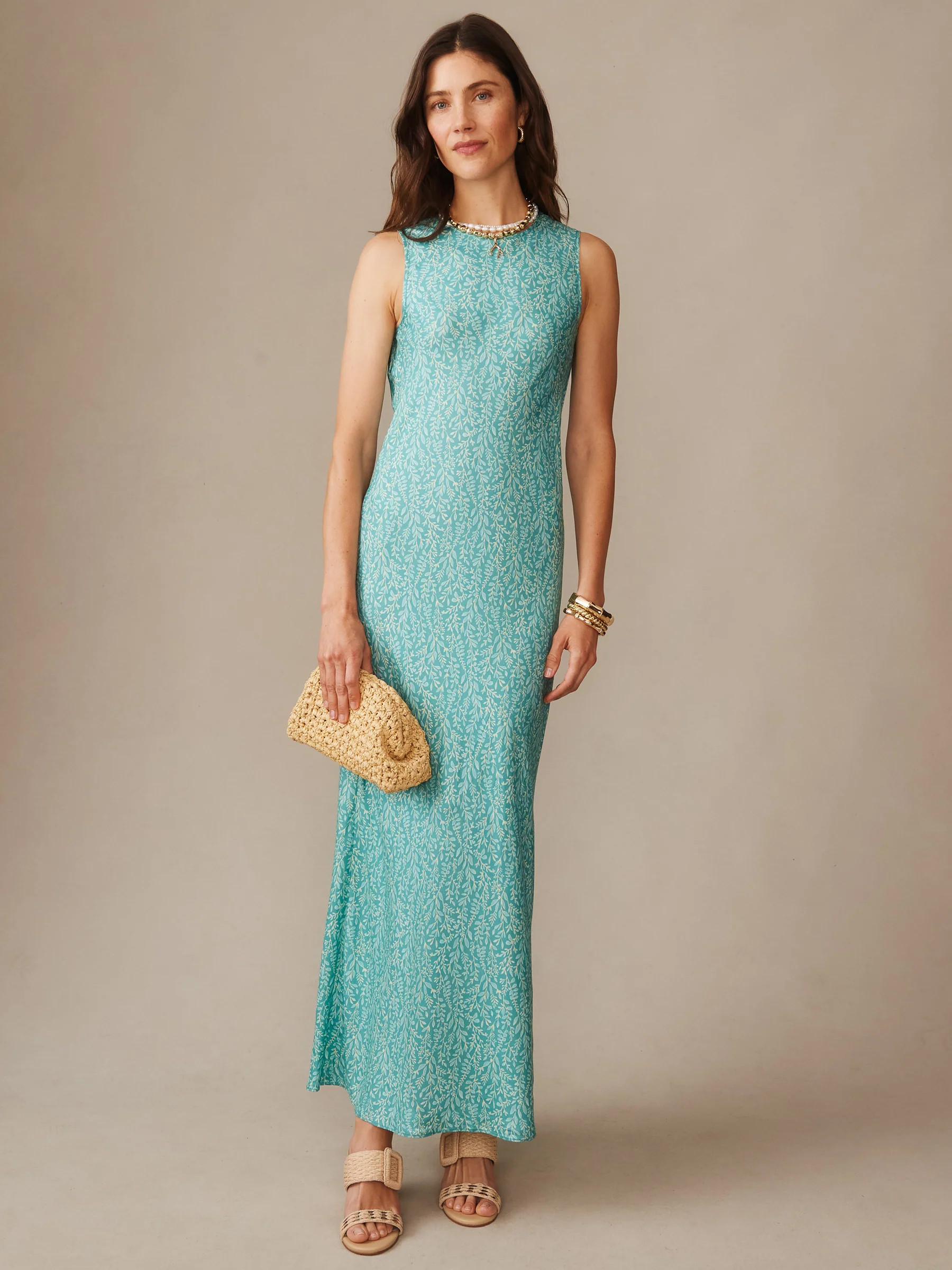 Teal/Aqua Mini Sea Vine Bias Hadley Silk Blend Dress | Women's Dresses | J.McLaughlin | J.McLaughlin
