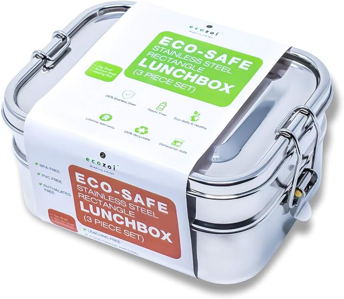 Stainless Steel Bento Lunch Box, 2-Tier 60 Oz with Bonus Lunch Pod | Leak Proof Top Tier, Redesig... | Amazon (US)