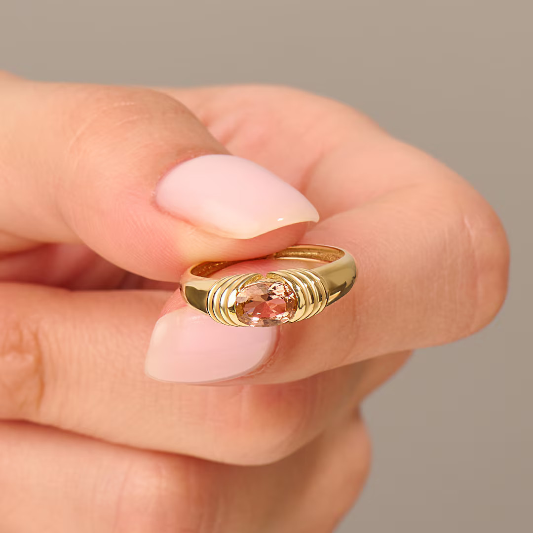 14k Solid Gold Padparadscha Sapphire Ring Oval Pink Gemstone Ring Jewelry for Women Peach Sapphir... | Etsy (US)