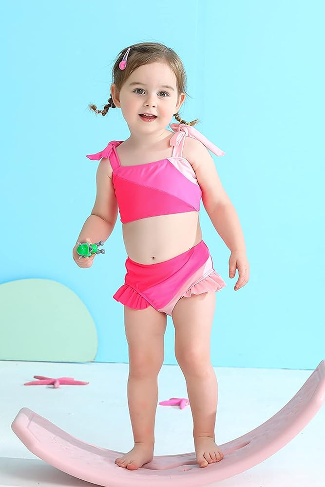 YOUNGER TREE Toddler Girls Two Pieces Swimsuit Color Block Stripe Swimwear Summer Beach Bathing S... | Amazon (US)