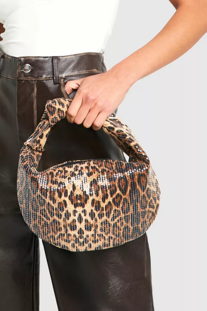 Sequin Leopard Knot Detail Grab Bag | boohoo (US & Canada)