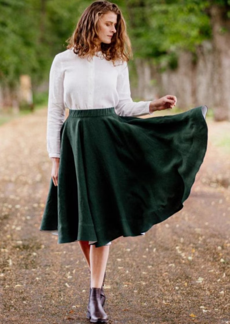Classic – Full-circle Linen Midi Skirt - Etsy UK | Etsy (US)