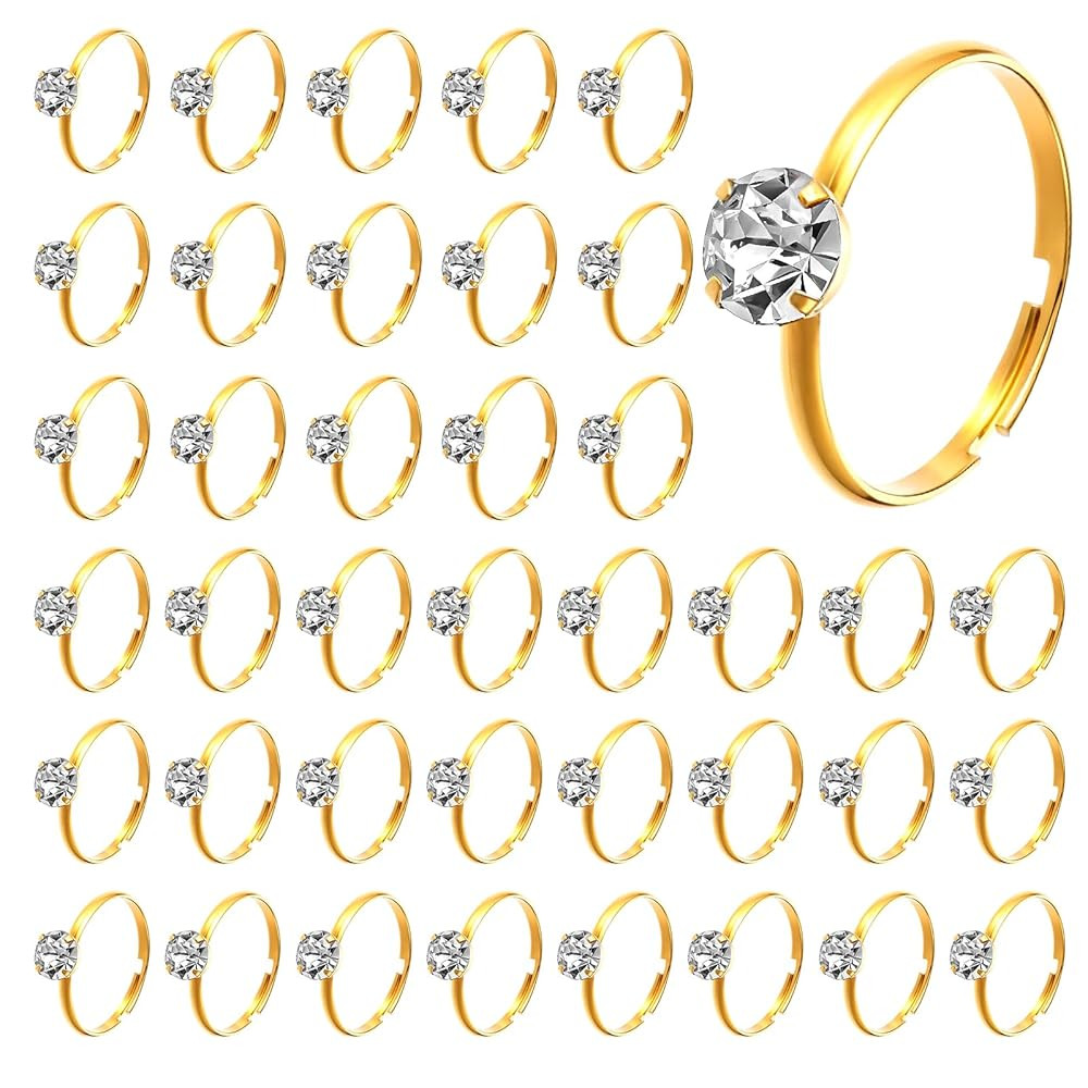 72 Pcs Gold Bridal Shower Diamond Rings, Fake Bridal Shower Game Rings Adjustable Engagement Ring... | Amazon (US)