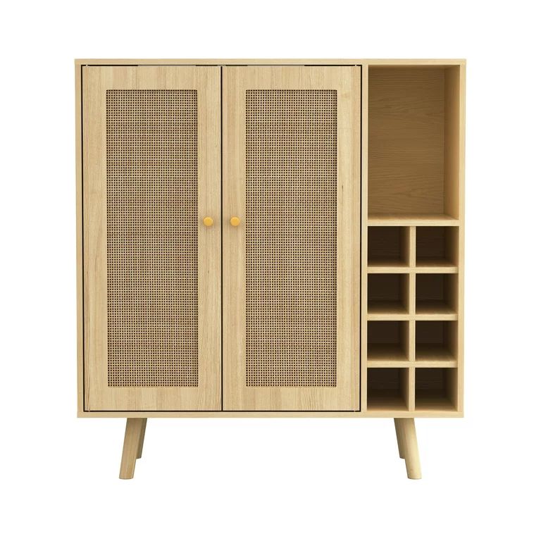 Atlantic Loft & Luv Coda Rattan Bar Cabinet with Wine Holder, Natural | Walmart (US)