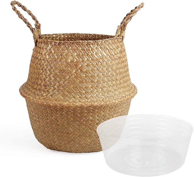 BlueMake Woven Seagrass Belly Basket with Handles for Storage Plant Pot Basket,Toy, Laundry, Picn... | Amazon (US)