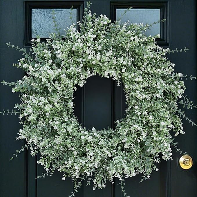 26'' Large Eucalyptus Wreath for Front Door, Porch- Artificial Eucalyptus and Lavender with Babys... | Amazon (US)