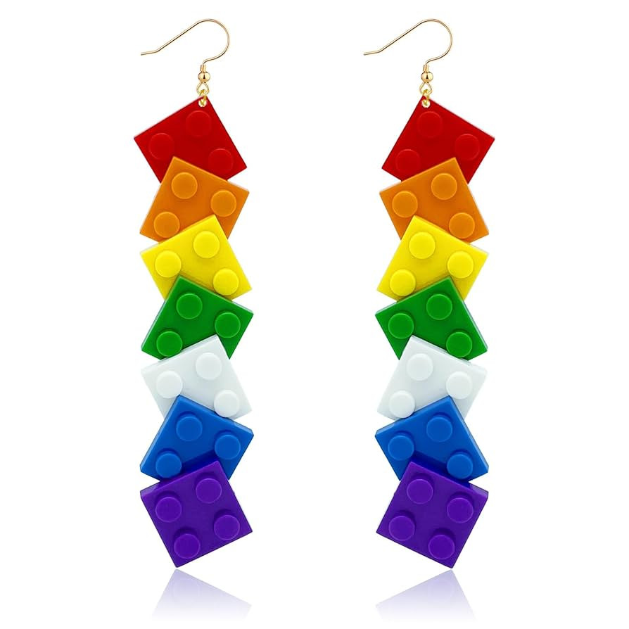 Funny Free Combination Toy Bricks Earrings for Women Girls, Colorful Acrylic Building Block Drop ... | Amazon (US)