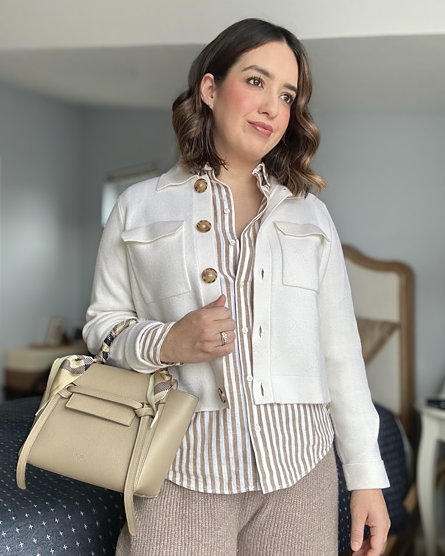 I’m ready for spring 🤍

• shirt is size 36/4US (true to size) 
• cardigan is size XS (cropped and boxy) 
• pants are S petite (they are very stretchy and comfortable to wear). I should have gotten XS as they relax with wear 

#LTKU #LTKStyleTip #LTKPetite