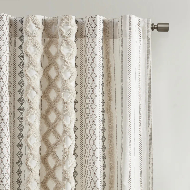 Admir Cotton Printed Curtain Panel with Chenille Stripe and Lining | Wayfair North America