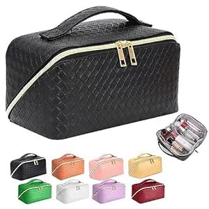 ZAUKNYA Makeup Bag - Large Capacity Travel Cosmetic Bag, Portable Leather Waterproof Women Travel... | Amazon (US)