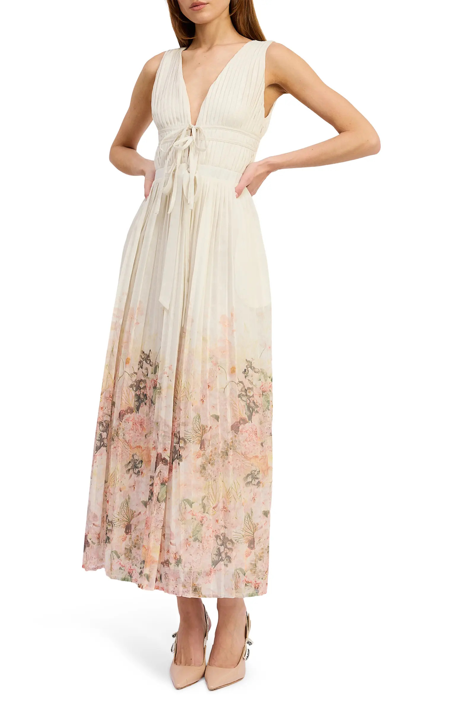 Pleated Tie Front Maxi Dress | Nordstrom