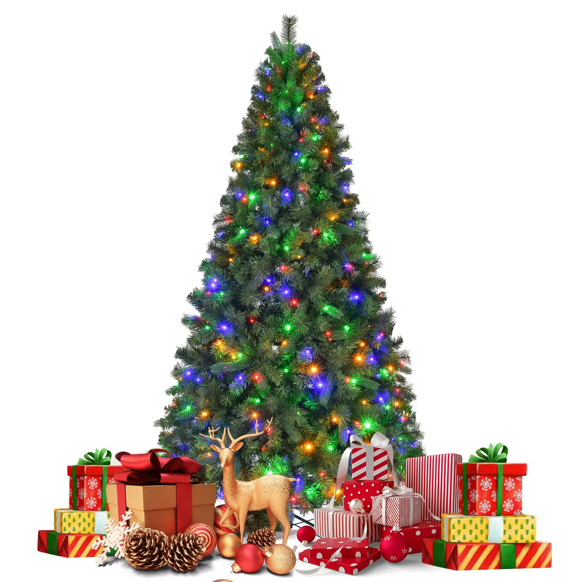 SUGIFT 7.5ft Pre-Lit Artificial Christmas Tree with 400 Multi-Color LED Lights and 1405 Branch Ti... | Target