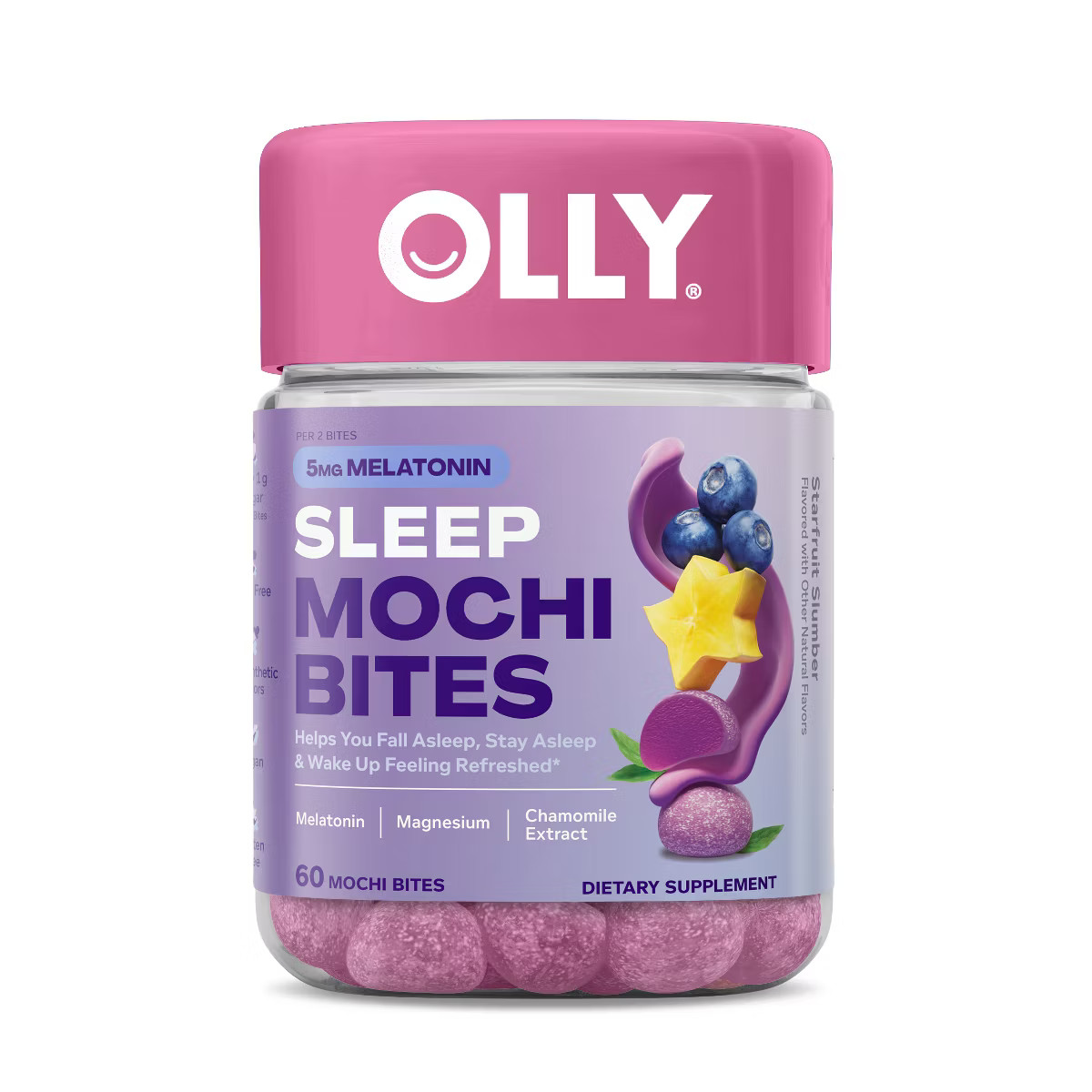 OLLY Mochi Sleep Bites with 5mg Melatonin, Magnesium & Chamomile - Blueberry Starfruit - 60ct | Target